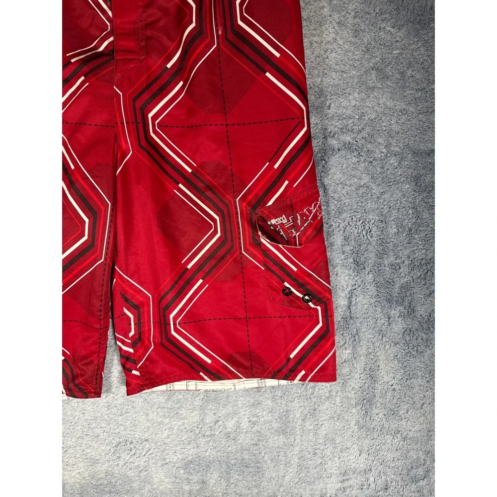 Tony Hawk Boys XL Red Geometric Board Shorts Swim Trunks Mesh Lined Cargo Pocket